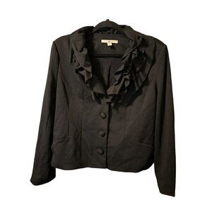 Women's FEVER Evening Dinner Black Tux Ruffled Placket Collar Jacket XL Buttons